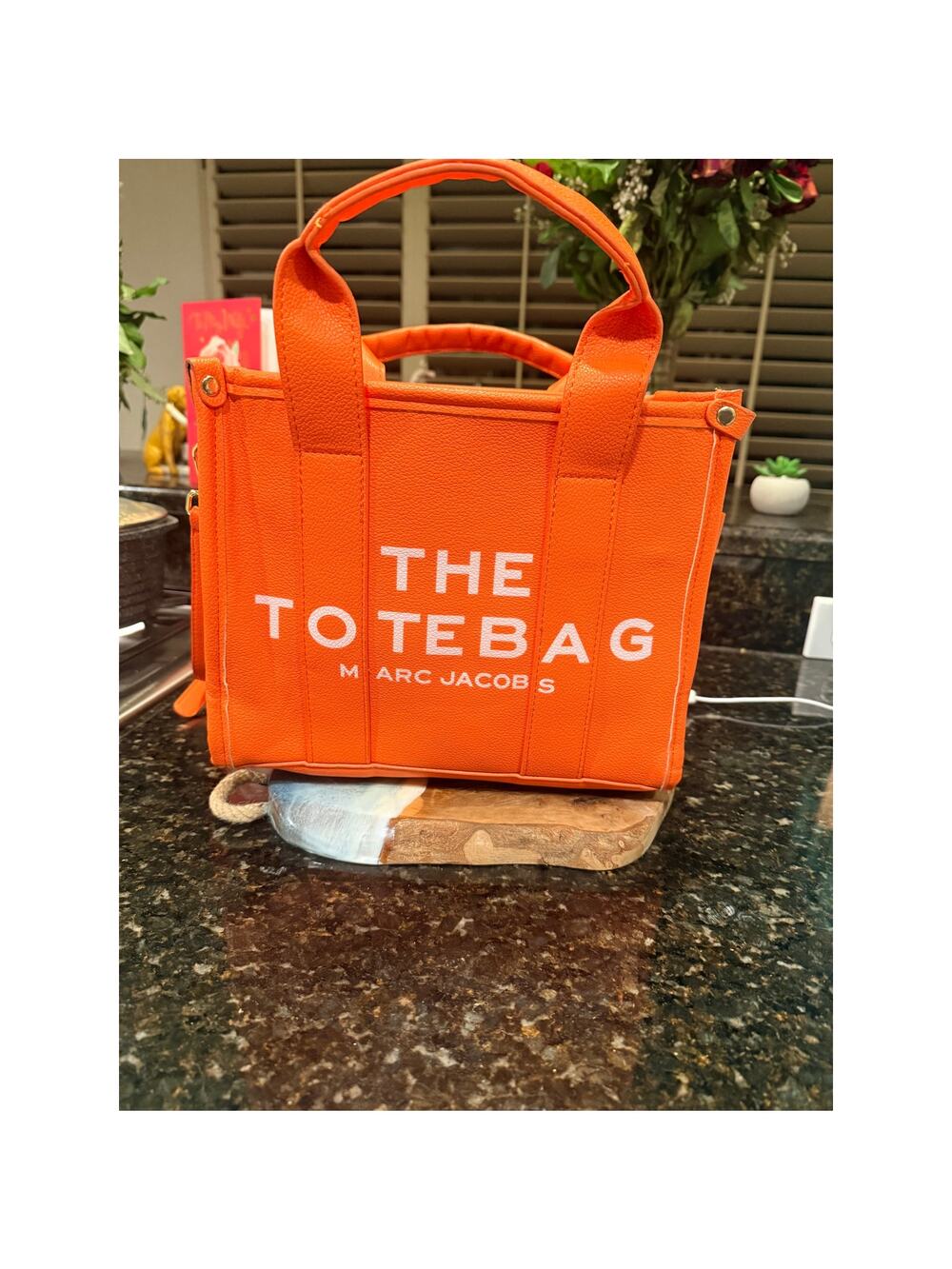 Orange Tote Bag with Shoulder Strap Pebbled Texture Medium Size